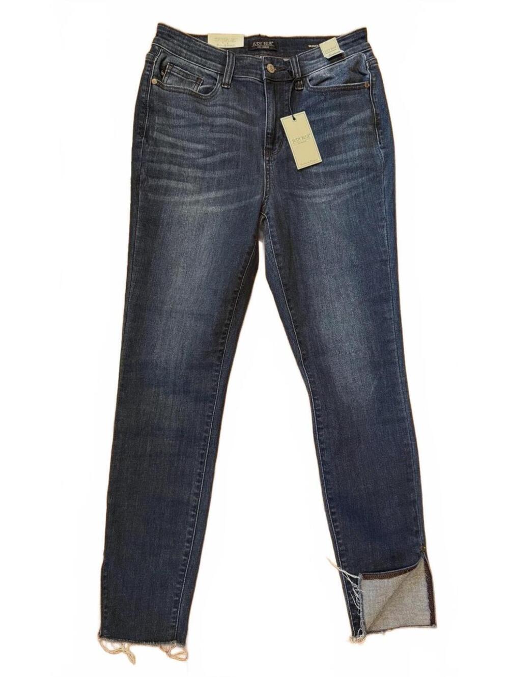 NWT Judy Blue High Waist Skinny Jeans Raw Hem Side Vent Dark Wash 9/29